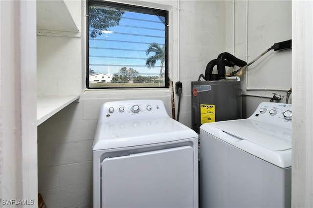 laundry room featuring washer and clothes dryer and electric water heater