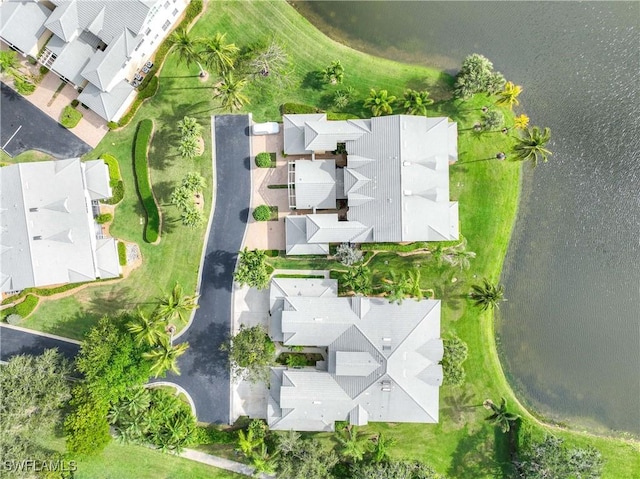 bird's eye view featuring a water view