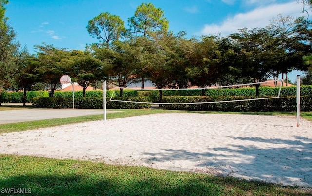 view of property's community with volleyball court and basketball court