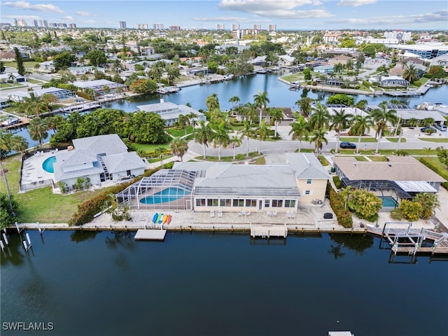 aerial view with a water view