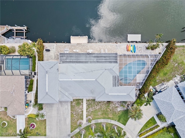 aerial view with a water view