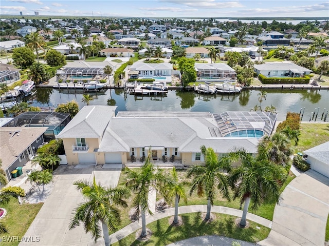 aerial view with a water view