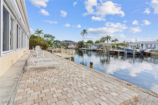 dock area featuring a water view