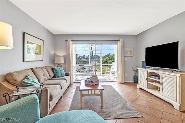 living room featuring light tile patterned flooring