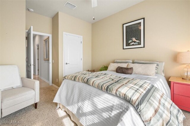 bedroom with carpet flooring and ceiling fan