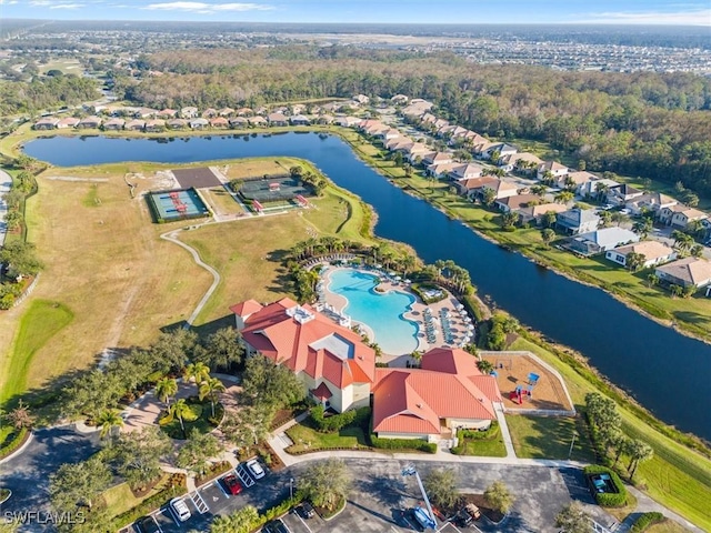 aerial view with a water view