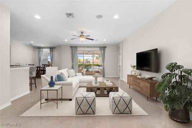 3259 Hampton Blvd, Alva, FL 33920 - living room with recessed lighting, a ceiling fan, and tile patterned flooring