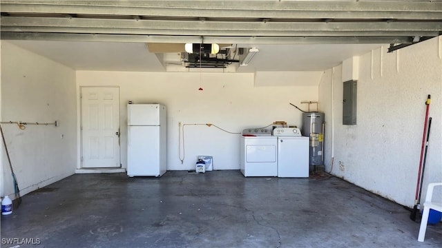 2419 NE 23rd Ave, Cape Coral, FL 33909 - garage with freestanding refrigerator, washer and clothes dryer, electric panel, and water heater