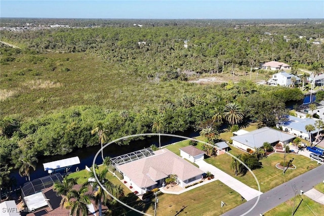 aerial view with a water view