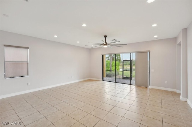11823 Timbermarsh Ct, Fort Myers, FL 33913 - empty room featuring a ceiling fan, light tile patterned floors, recessed lighting, and baseboards