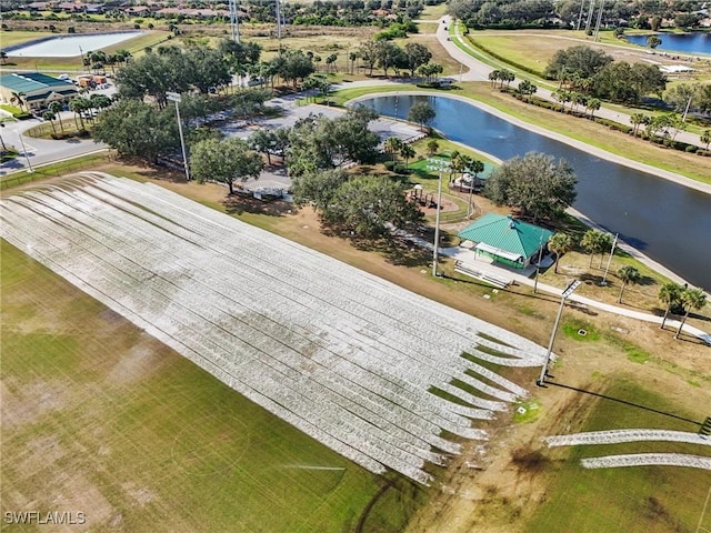 bird's eye view featuring a water view