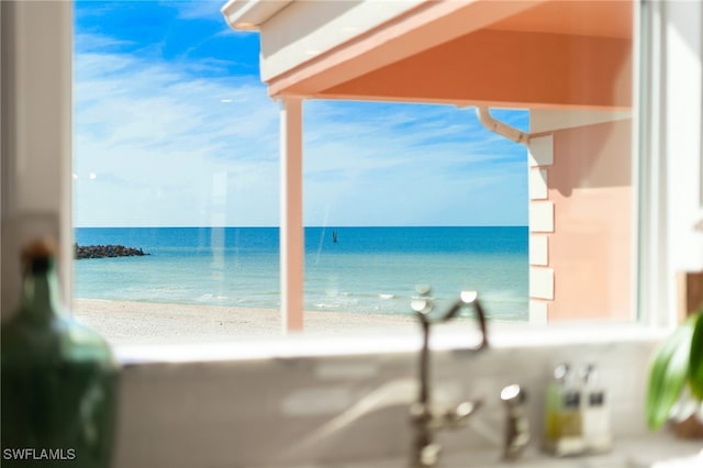 view of water feature with a view of the beach