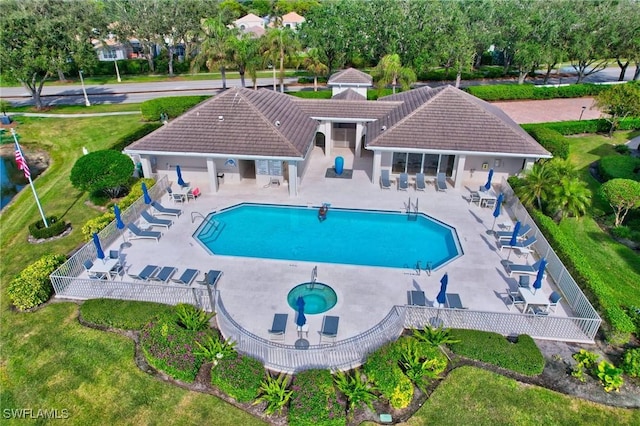 view of swimming pool featuring a patio