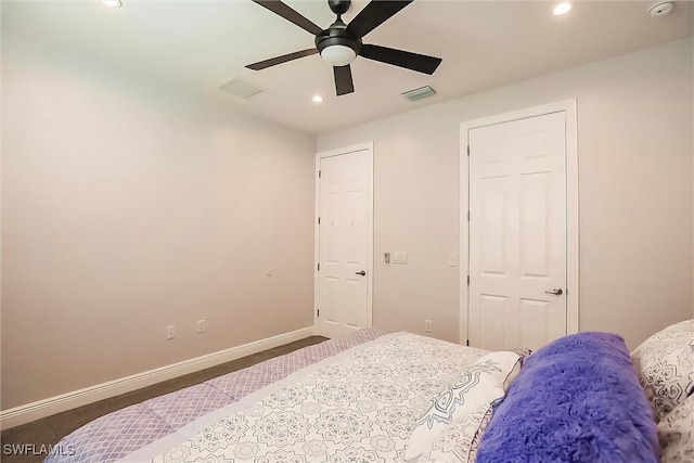 bedroom featuring ceiling fan and hardwood / wood-style floors