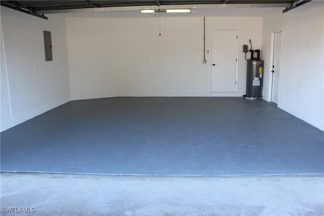 garage with electric panel and electric water heater