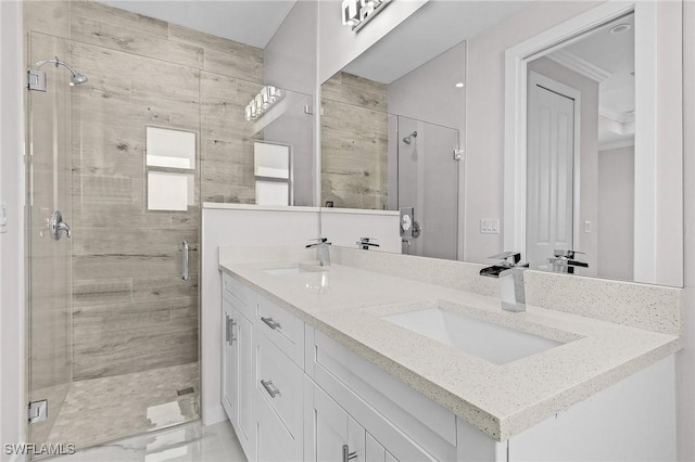 bathroom with vanity and walk in shower