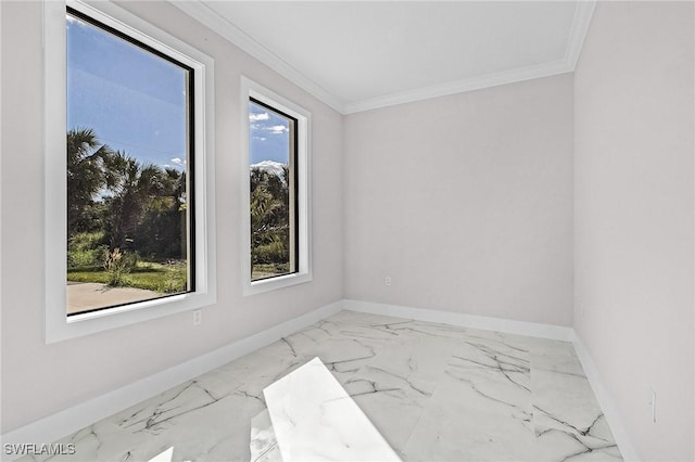 empty room featuring ornamental molding