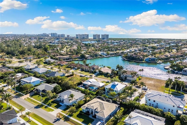 aerial view with a water view