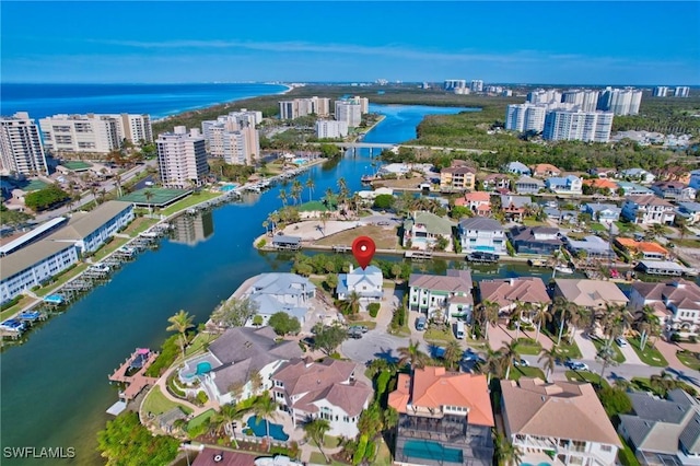 aerial view featuring a water view