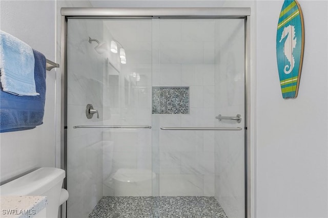 bathroom featuring a shower with shower door