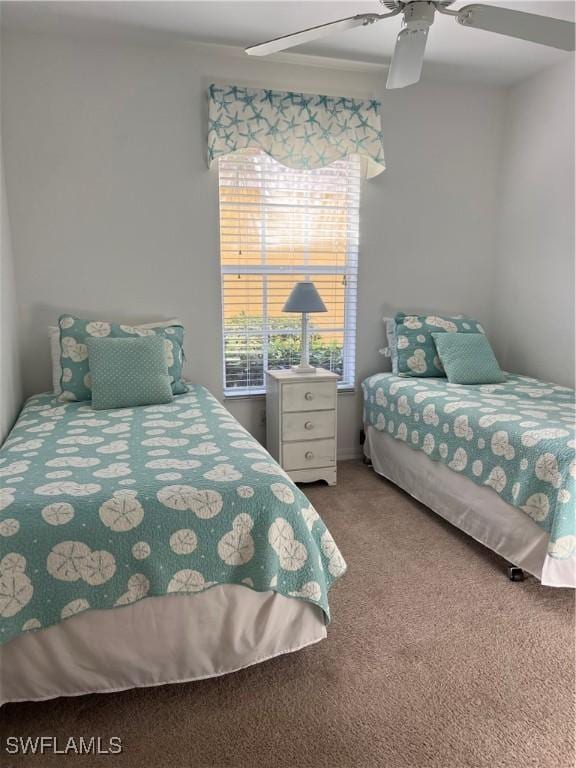 bedroom with carpet floors and ceiling fan