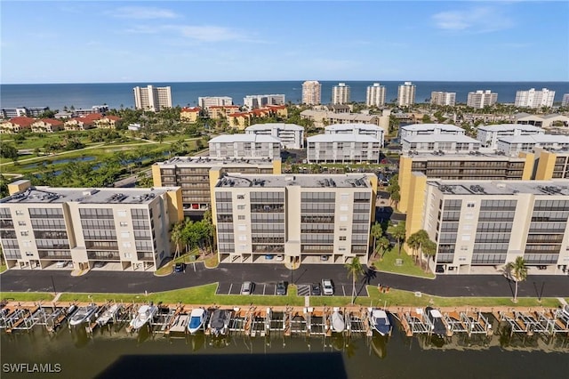 aerial view featuring a water view