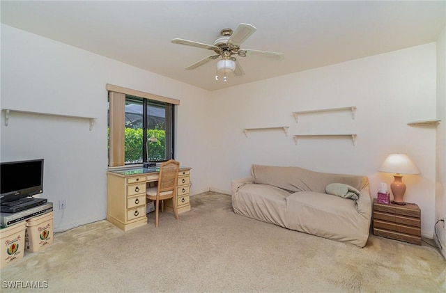 office featuring light colored carpet and ceiling fan