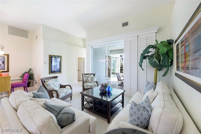 living room featuring light tile patterned floors