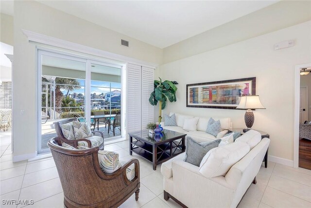 living room featuring light tile patterned floors