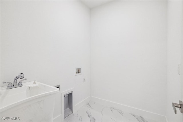 1436 Graham Cir, Lehigh Acres, FL 33936 - clothes washing area with a sink, marble finish floor, baseboards, laundry area, and washer hookup