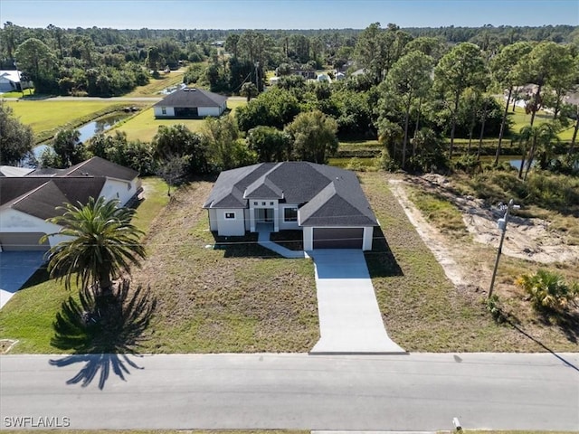 bird's eye view featuring a water view