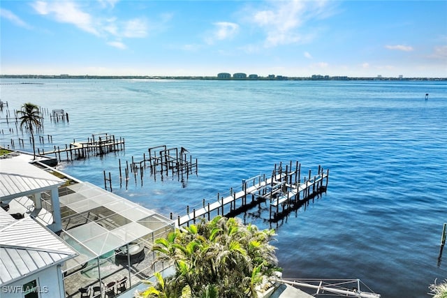 view of dock with a water view