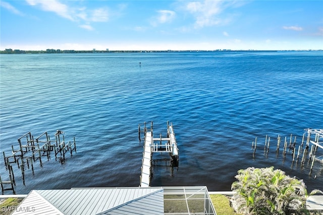 view of dock with a water view