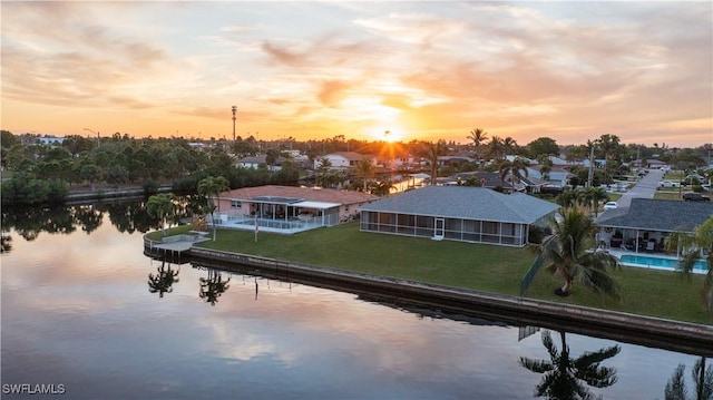 exterior space featuring a water view