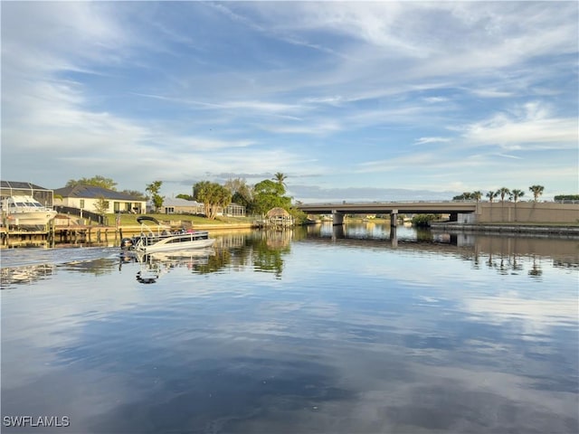 property view of water with a boat dock