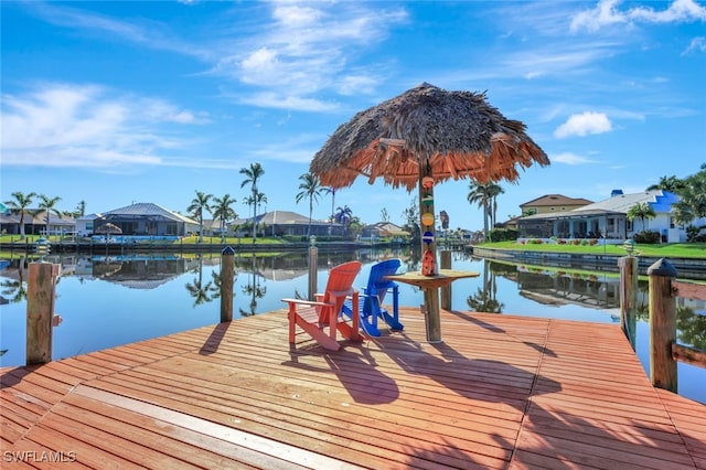 dock area featuring a water view