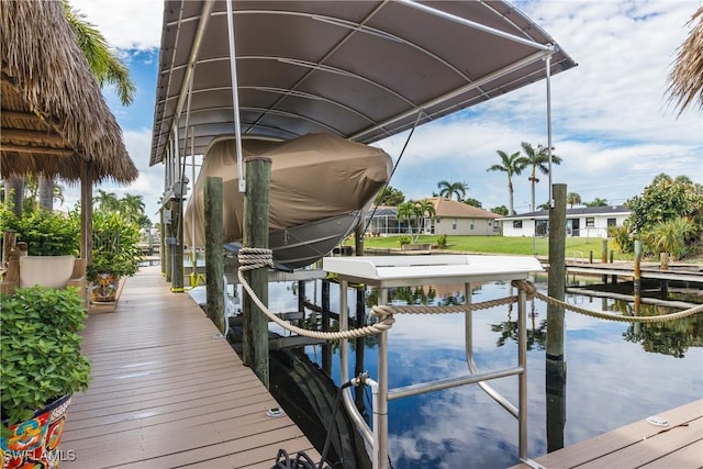 view of dock with a water view