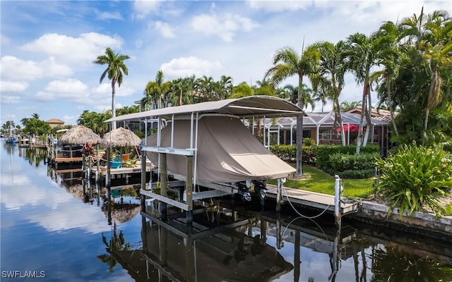 view of dock with a water view