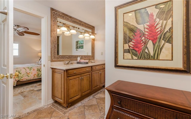 bathroom featuring vanity and ceiling fan