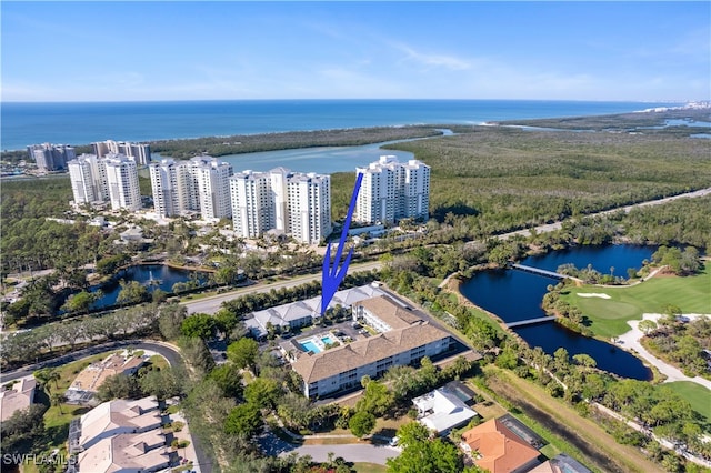 aerial view with a water view