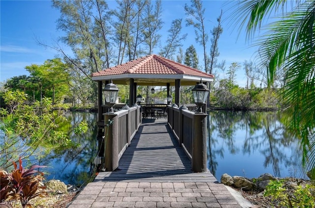 dock area featuring a water view