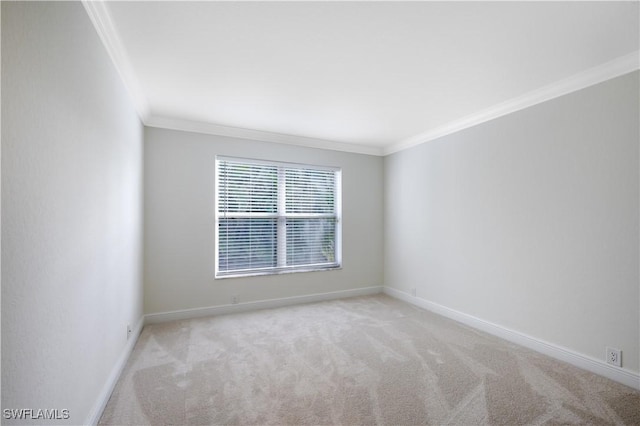 spare room featuring light carpet and ornamental molding