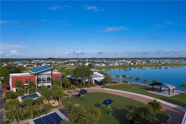 aerial view with a water view