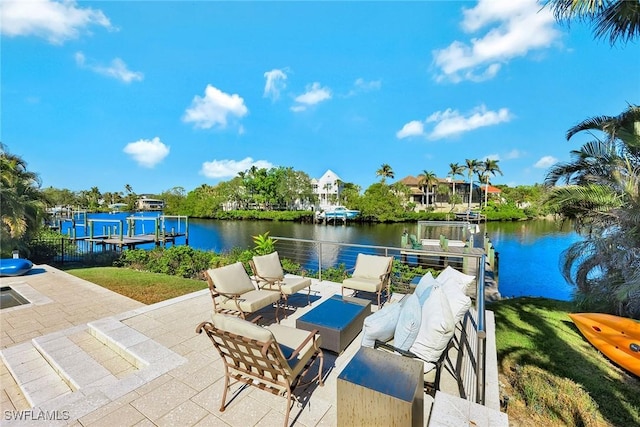 view of patio / terrace with a water view