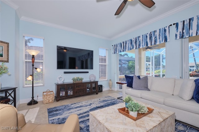 living room featuring ornamental molding