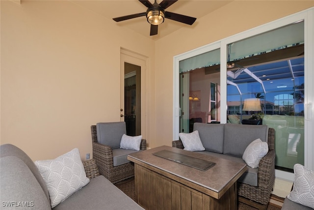 living room with ceiling fan