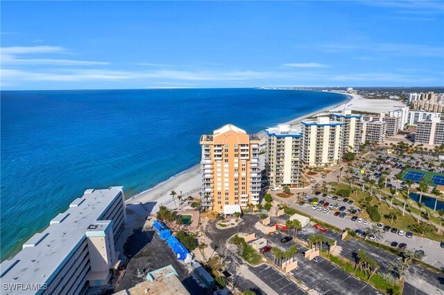 aerial view featuring a beach view and a water view