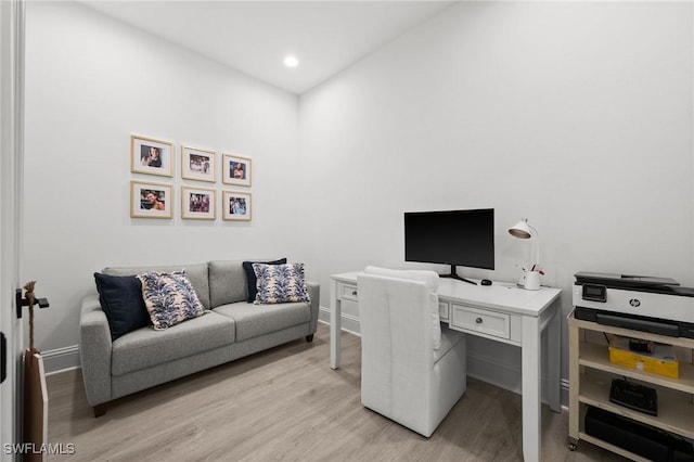 office area featuring light hardwood / wood-style flooring