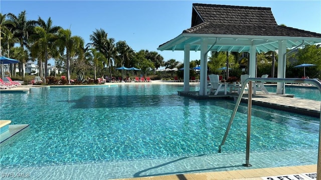 view of pool featuring a gazebo