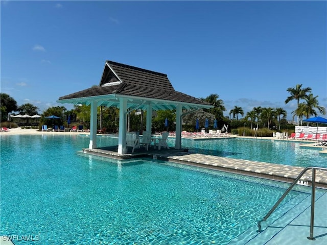 view of pool featuring a gazebo